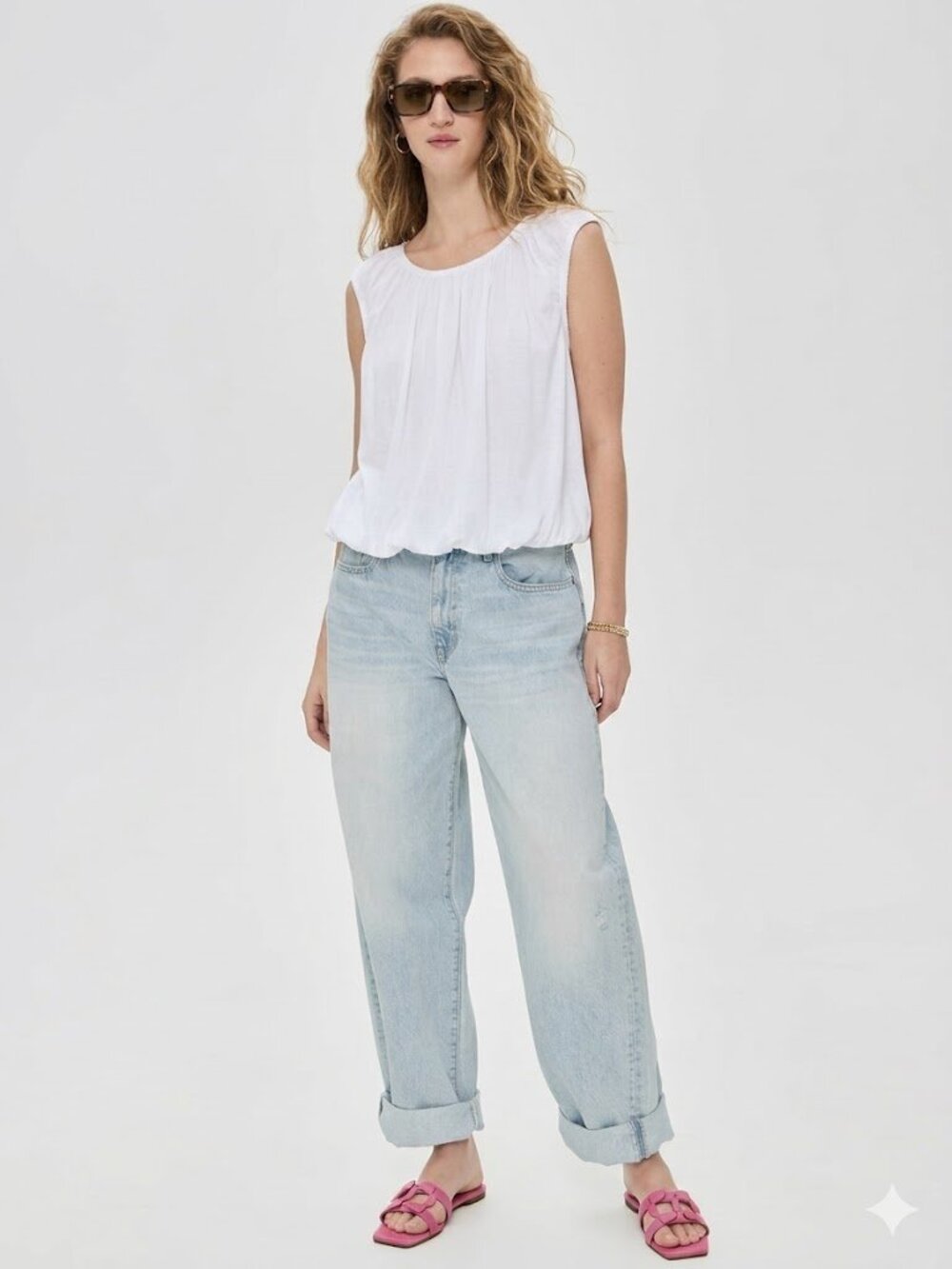 MADEWELL Crewneck  COTTON - LINEN  Women's Tank Bubble Top Elastic Waist SIze XL
